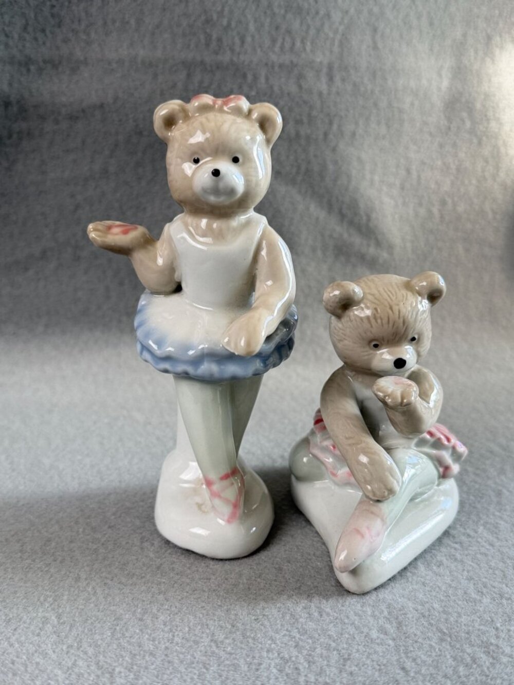 Vintage Porcelain Standing Ballerina Bear Figurine Hand-Painted Collectible Deco